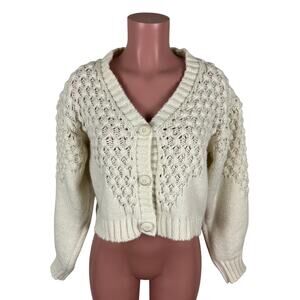 Vita Grace Chunky Knit Cropped Cardigan Sweater Cream Oversized Small cottage